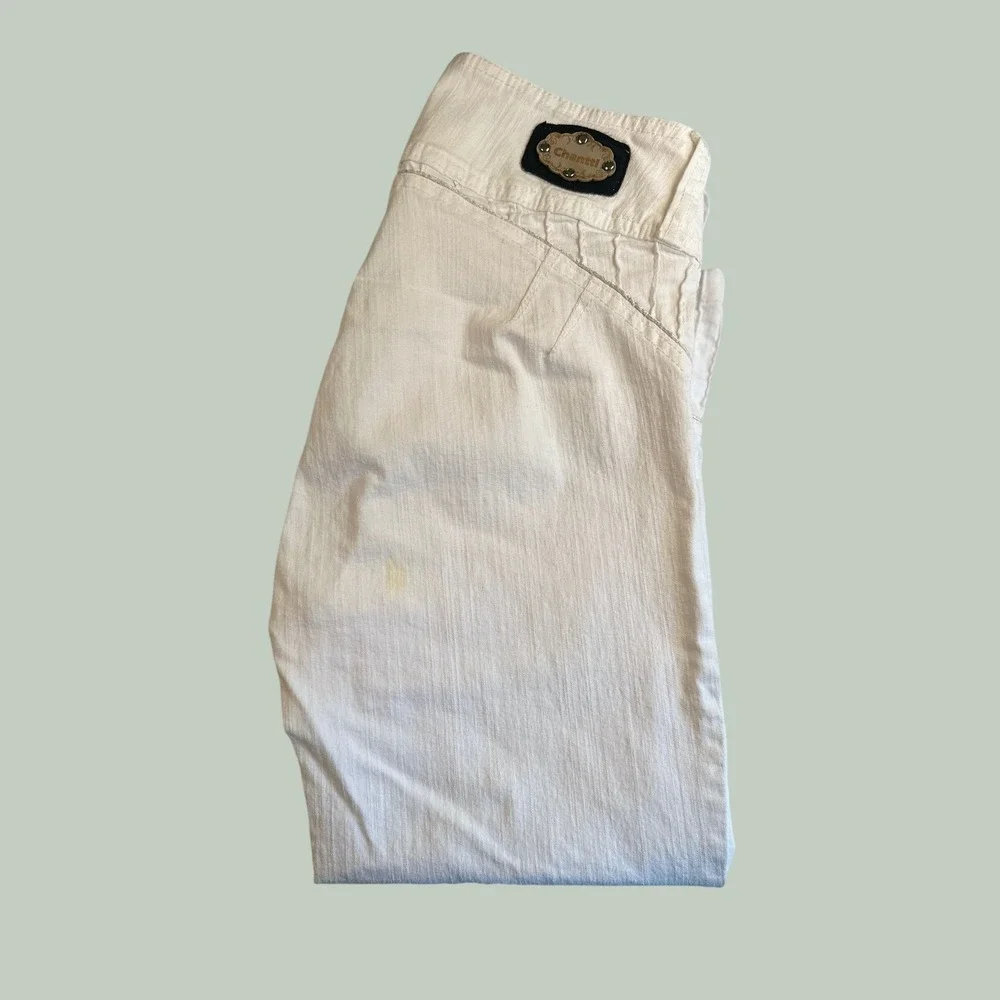 Inspiracion Latina Colombian Capri Pants Y2K White Denim Rhinestone Size 12